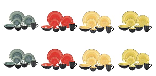 Stoneware Sonoma 56pc Dinnerware Set, Black + Speckled Spin Wash Mixed Colors of Blue, Red, Yellow and Green - color: Mix-B