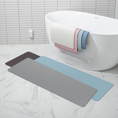 Super Absorbent Long (15.5in x 47.2in) Diatomaceous Earth Bath mat Bathroom Bathtub mat Fast Drying Non-Slip Shower Mat Bath Stone Mat Super Absorbent Bathroom Floor Mat, Machine Washable (Beige)