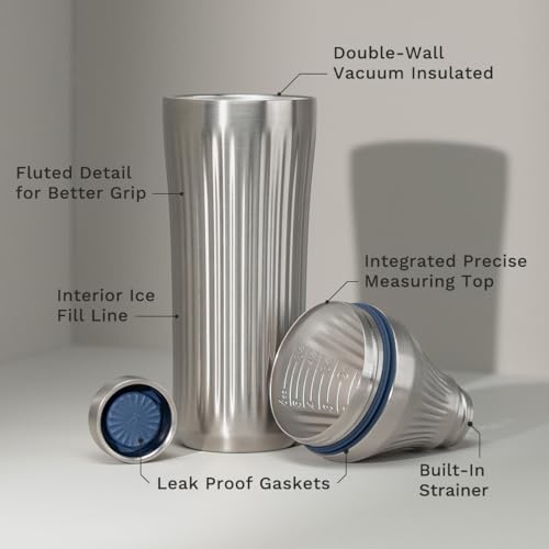 Diamond Edition Hybrid Cocktail Shaker Set, Stainless Steel, 28 oz | Diamond Edition Hybrid Cocktail Shaker Set with Vacuum Insulated Stainless Steel, Built-in Strainer, 28 oz - color: Stainless Steel