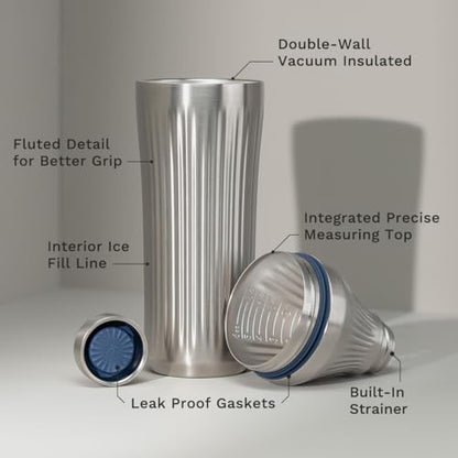 Diamond Edition Hybrid Cocktail Shaker Set, Stainless Steel, 28 oz | Diamond Edition Hybrid Cocktail Shaker Set with Vacuum Insulated Stainless Steel, Built-in Strainer, 28 oz - color: Stainless Steel