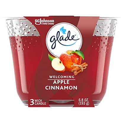 Glade Candle Apple Cinnamon, Fragrance Infused with Essential Oils, Air Freshener Candle, 3-Wick, 6.8 Oz