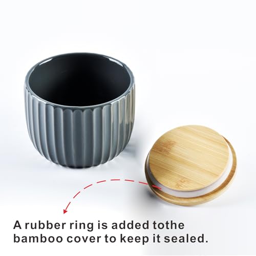 Salt Cellar Keeper with Bamboo Lid, 14oz Big Capacity Ceramic Sugar Bowls Pepper Box, Crackle Glaze Seasoning Container Condiment Pot for Kitchen (Black Color) - color: Black