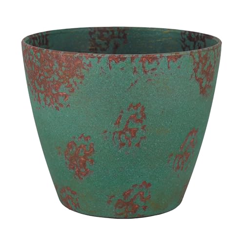Vogue Resin Planter, Pottery Finish Garden Pot, 8” Patina Copper | Hand-Painted Finish Plant Pots, Lightweight Indoor Outdoor Planter, UV-Resistant, Great for Patio, Home & Garden Decor Accent