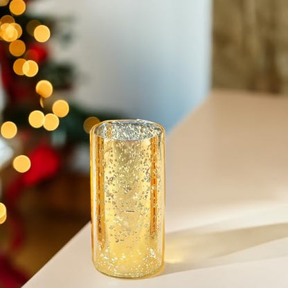 WGVI Hurricane Candle Holder Sleeve, W: 3", Ht: 6", Gold Speckled Glass Cylinder Open Both Ends, Chimney Tube Shade, 2 Pieces - color: Gold Speckle, size: 3x6"H