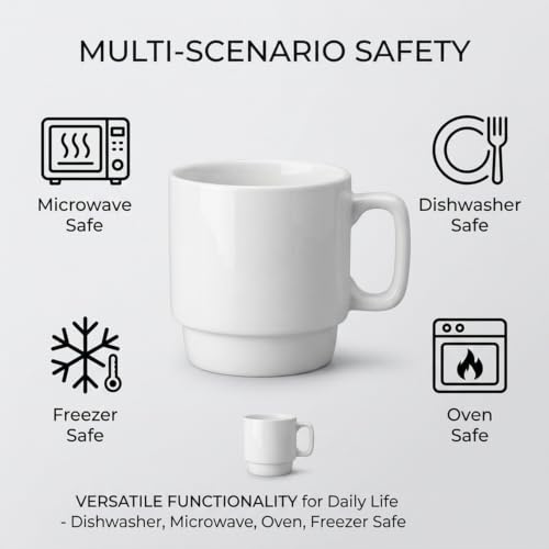ASTRUE Stackable Ceramic Coffee Mugs Set of 4, 10 oz Glossy White Mug Set for Home & Office - size: 10 oz