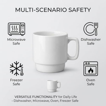 ASTRUE Stackable Ceramic Coffee Mugs Set of 4, 10 oz Glossy White Mug Set for Home & Office - size: 10 oz