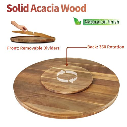 Utoplike Extra Large Acacia Serving Tray, Rotating 23.6'' Charcuterie Board | Cheese Board with Rotating Base, Raised Edge, Removable Dividers, Turntable Organizer Tray for Food, Snacks, Party, Dining - size: 23.6"