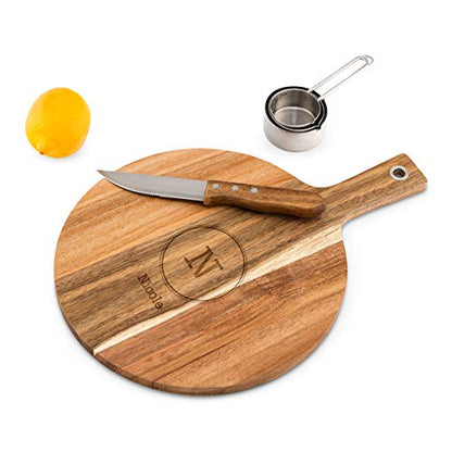 Weddingstar Personalized Wooden Round Cutting Board or Serving Board with Handle 12" x 16.5" - Circle Monogram Etching - color: Circle Monogram, size: 16.5"L x 12"W