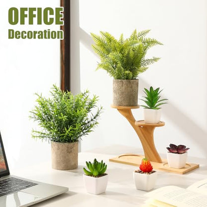 6Pcs Small Fake Plants Succulents Artificial Greenery Potted Plant Indoor | Faux Rosemary Fern Succulents in Pots, Home Room Office Desk Table Shelf Bathroom, Modern Farmhouse Decor