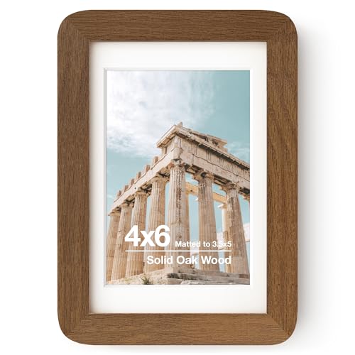 4x6 Solid Oak Wood Picture Frame | 4x6 With Mat For 3.5x5 | Plexiglas Hanging Hardware Included | Walnut, 1 Pack - color: Walnut, size: 4''x6''-1P