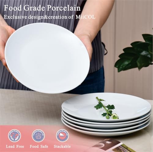Miicol Ceramic Appetizer Plates Set of 6, White Dessert Plates 8 Inch, Small Dinner Plates, Modern Round Salad Plates, Porcelain Serving Dishes for Snack, Bread, Fruit, Microwave & Dishwasher Safe - color: White