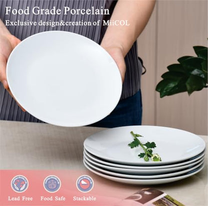 Miicol Ceramic Appetizer Plates Set of 6, White Dessert Plates 8 Inch, Small Dinner Plates, Modern Round Salad Plates, Porcelain Serving Dishes for Snack, Bread, Fruit, Microwave & Dishwasher Safe - color: White