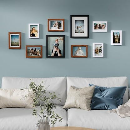 Vittanly 10 Pack Gallery Wall Frame Set, Black, Walnut Brown, White | Gallery Wall Frame Set: 2pcs 8x10, 4pcs 5x7 & 4pcs 4x6 Photos for Wall & Table, Picture Frames made of Engineered Wood - color: Black & Walnut Brown & White