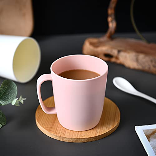Coffee Mugs Set of 5,10 Ounce,3 Basic Colors | Unbreakable Plastic Coffee Cups Set with Handle, Reusable Plastic Mug Dishwasher Safe