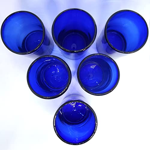 Solid Cobalt Blue 14 oz Drinking Glasses (set of 6), Recycled Glass, Lead-free, Toxin-Free (14oz Drinking) - color: Cobalt Blue, size: 14 oz
