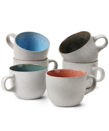 BTaT- Porcelain Coffee Mugs Set, 14 oz (415 ml), 6 Pack, Ceramic Coffee Mugs, Matte White Outside and Colorful Inside, Restaurant Cups for Tea, Cappuccino, Cocoa, Cereal, Mug Gift Set, Dishwasher Safe - color: Matte White