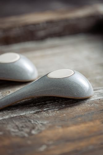 LYEOBOH Ceramic Asian Soup Spoons Set of 6, Ramen Spoons with Long Handle | Japanese Ramen Spoons with Deep Hook Design for Miso Rice, Chinese Soup Spoons for Kitchen, Dishwasher Microwave Safe, Gray - color: Gray