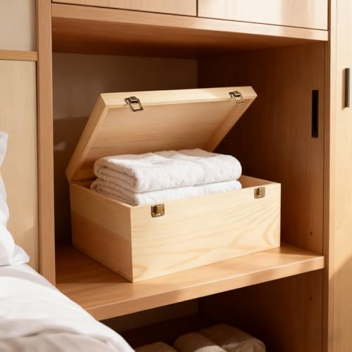 Large Unfinished Wooden Box 2 Pack Hinged Lid Pine Wood | 14x10.4x6.5/12x9x4.9 Inch, Storage Chests, Unpainted Crafts Organizer, 2 Sizes Boxes, For DIY Arts Gifts Jewelry Keepsake