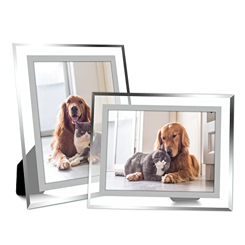 Vienrose 5x7 Picture Frame Set of 2, Clear Glass Photo Frames with Silver Edge, Horizontal or Vertical Display for Tabletop, Desk, Home, Office Decoration Fits 5x7 Photos Easy Photo Swap Gift Ready - color: 2 Pack Silver, size: 5X7