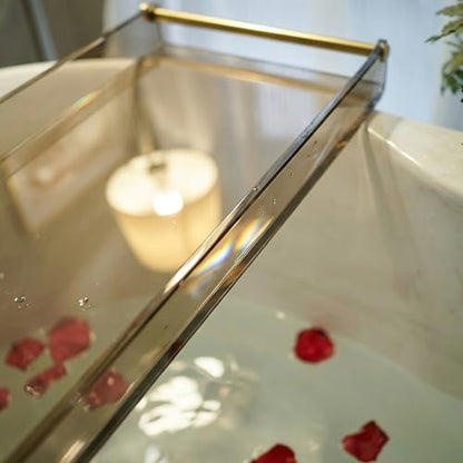 Bathtub Caddy Tray for Luxury Bathroom Bath tub Table Caddy Tray Shelf for Shower with Gold Handles fits All bathtubs - color: Black - With Handle