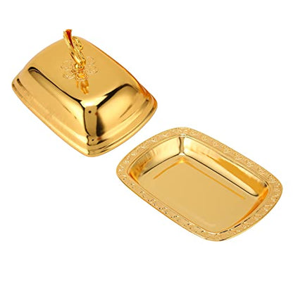 Stainless Steel Serving Tray with Lid for Fruit Desserts Snacks Candies | Serving Platte with Swan Handle Lid for Home Wedding Party Gatherings Dinners, Small Fruit Tray, Gold, 7.5"x 5.5" - color: Gold