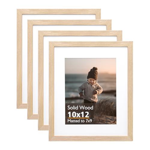 10x12 Picture Frame Natural, Solid Wood Frames with Acrylic Plexiglass for Pictures 7x9 with Mat or 10x12 without Mat, Tabletop and Wall Display Photo Frame, Set of 4 - color: Natural, size: 10x12