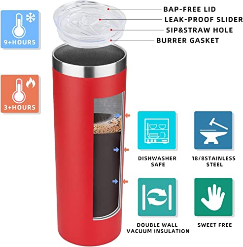 HASLE OUTFITTERS 20 oz Skinny Tumblers Bulk Set, Stainless Steel Insulated Slim Tumblers with Lids, Reusable Double Wall Travel Coffee Mugs, Durable Powder Coated Travel Water Cups(Red, 12) - color: Red, size: 20 oz (12 Count)