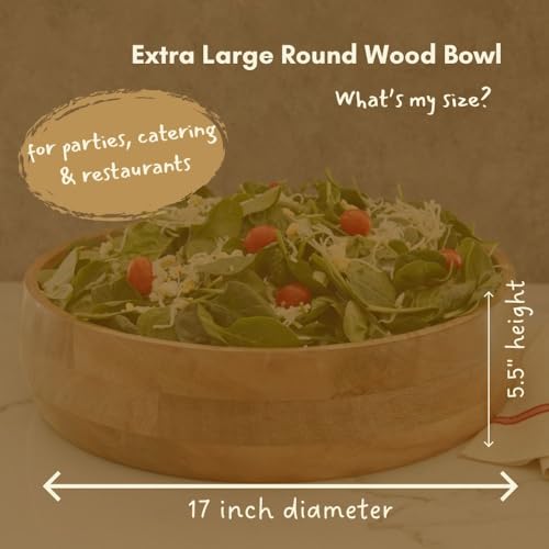 Wooden Salad Bowls for Serving Salad, Pasta and Fruit, Farmhouse Style, Natural Beige, Extra Large, 17" Dia - size: 17" Wide, Set of 1 Bowl