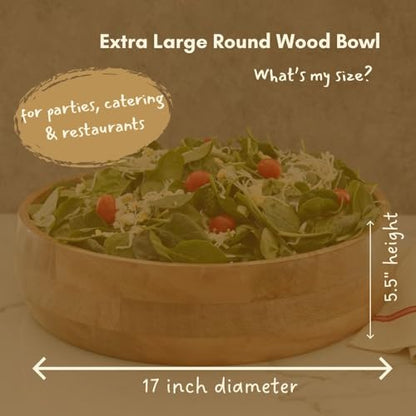 Wooden Salad Bowls for Serving Salad, Pasta and Fruit, Farmhouse Style, Natural Beige, Extra Large, 17" Dia - size: 17" Wide, Set of 1 Bowl
