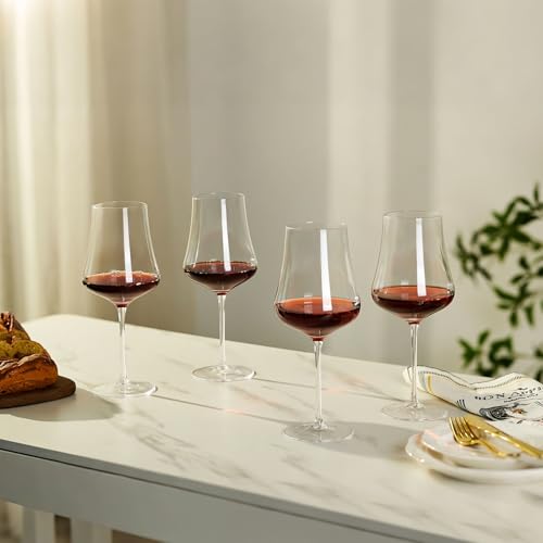 Large Wine Glasses Set of 4, 25oz | Lead-Free Hand Blown Crystal, Dishwasher Safe, Elegant Tall Stem, Wedding Anniversary Party Christmas, Nice Gift Box - size: 25oz - 4 PCS
