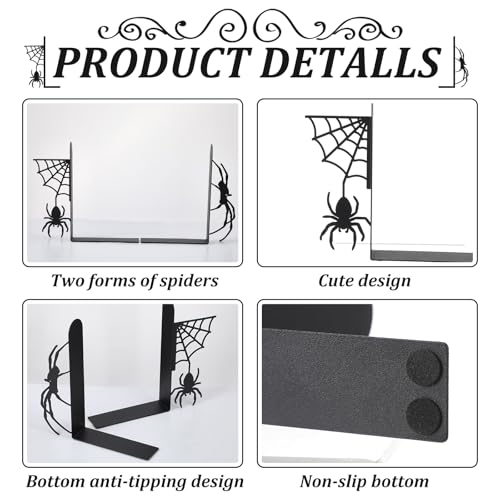 Spider Bookends Set of 2 Metal Bookends for Shelves Home Office | Creepy Decorative Ends for Shelves, Home Office Desk Decor, Gift for Readers and Enthusiasts, Scary Gothic Style - style: Spider