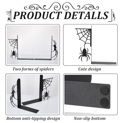 Spider Bookends Set of 2 Metal Bookends for Shelves Home Office | Creepy Decorative Ends for Shelves, Home Office Desk Decor, Gift for Readers and Enthusiasts, Scary Gothic Style - style: Spider