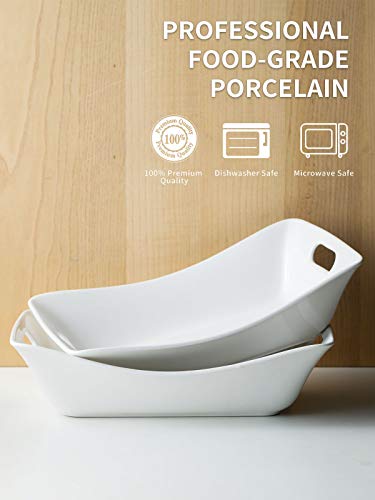 YHOSSEUN Large Serving Bowls with Handles, Serving Dishes For Entertaining | White Serving Dishes, 1.5 Quarts Ceramic Bowl Set Rectangle Serving Platter for Thanksgiving, Set of 2 - style: Rectangle