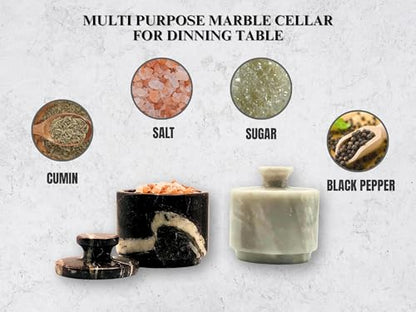 Marble Salt Cellar with Lid 2 Pack - Stone Salt Container for Countertop, Salt Box Keeper for Kitchen Counter, 3.5 oz OceanicX Marble Cellar Set (White Red) - color: White Red Zebra