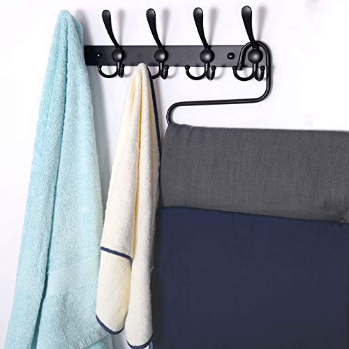 Coat Rack Wall Mounted - 5 Tri Hooks, Heavy Duty, Stainless Steel, Metal Coat Hook Rail for Coat Hat Towel Purse Robes Mudroom Bathroom Entryway,Black - color: Black, size: L=16" (1 Pcs)