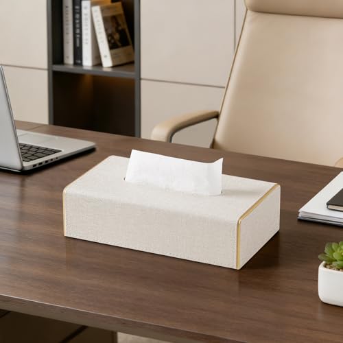 Linen Tissue Box Cover Rectangle with Magnetic Closure, Low Profile | 4 Different Sizes, PU Leather Tissue Box Cover, Decorative Rectangular Tissue Holder for Bathroom Nightstand Car Office - size: Low Profile – Fits Tissue Boxes Up to 2.2" Tall