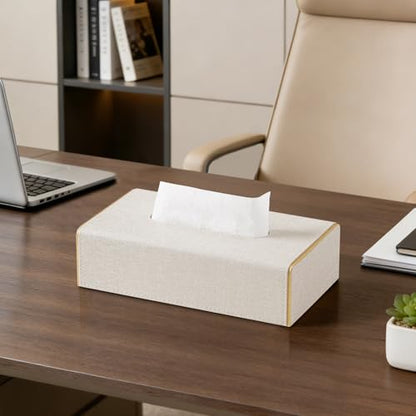 Linen Tissue Box Cover Rectangle with Magnetic Closure, Low Profile | 4 Different Sizes, PU Leather Tissue Box Cover, Decorative Rectangular Tissue Holder for Bathroom Nightstand Car Office - size: Low Profile – Fits Tissue Boxes Up to 2.2" Tall