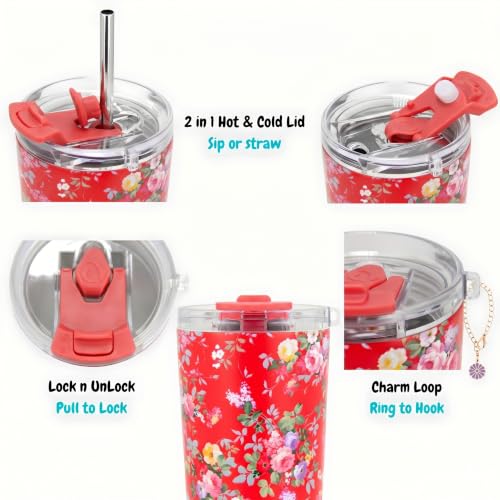 Drinco - 20 oz Stainless Steel Tumbler | Double Walled Vacuum Insulated Mug With Lid, 2 Straws, For Hot & Cold Drinks (20oz Peony Floral) - color: 20oz Peony Floral