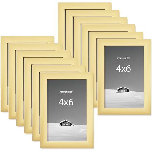 4x6 Picture Frame, Display 4x6 Photo Frames - High Definition Plexiglass - Vertical and Horizontal Display - Wall Hanging or Table Top Frame - Gold, 12 Pack - color: Gold, size: 4x6, 12P