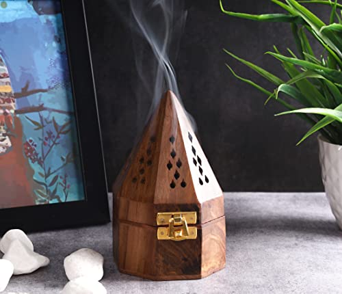 Bless-International Traditional-Handmade-Burner Wooden-Incense-Stick-Holder Ash-Catcher-Stand for-Aromatherapy-Meditation-Yoga (5 Inch Octa Temple Wooden Charcoal/Cone) - color: Octa Temple