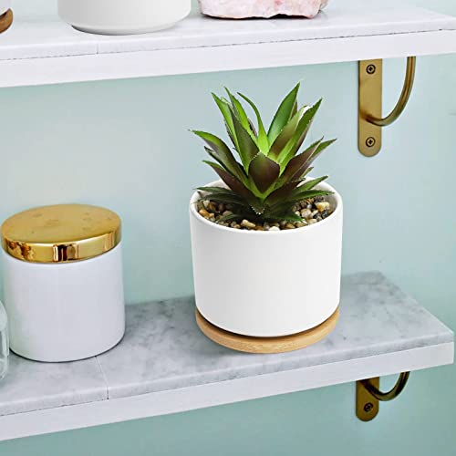 Hopewood Artificial Pineapple Succulents Plant with Ceramic Pot Wooden Tray | Faux Agave Succulent Plant in White Ceramic Pots, Potted Artificial Plants for Home, Office Desk and Bathroom Decor - size: 1 Set Pineapple