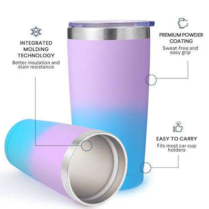 Volhoply 20oz Stainless Steel Tumbler with Lid and Straw Bulk 4 Pack,Double Wall Insulated Travel Iced Coffee Mug Fits Cup holder,Powder Coated Cups for Hot/Cold Drinks,Gifts for Women（lavender,4 Set） - color: Lavender