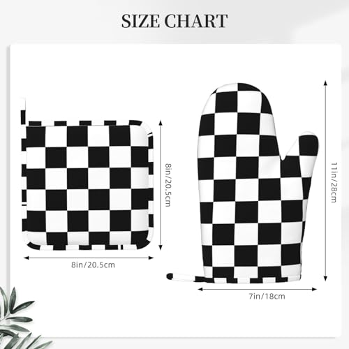 Black White Check Plaid Oven Mitts and Pot Holders Sets Silicone Black and White Checkered Plaid Kitchen Mitts Potholders Heat Resistant 4Pcs Oven Gloves Hot Pads for Cooking Grilling - color: Black White Buffalo Plaid