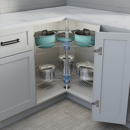 Dowell Base Cabinet Kidney Shape Dia.32 270° Lazy Susan, 2 Shelves, Kitchen Base Corner Cabinet Organizer (Chrome 4001 270 32) - size: Base Cabinet Kidney Shape Dia.32" 270°