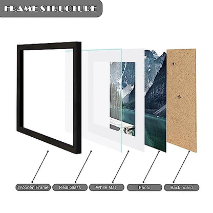 Hongkee 6x6 Black Picture Frames set of 3, Made of Wooden and Real Glass Square Photo frame - Displays 4x4 Picture With Mat or 6 x 6 Without Mat, Desktop & Wall Collage Frame set - color: Black, size: 6x6 in