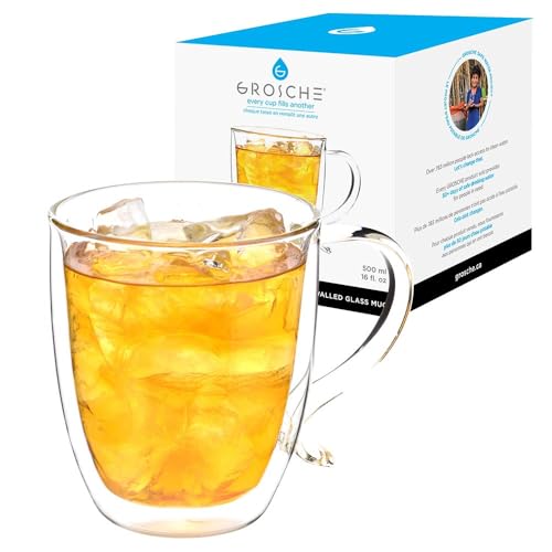 GROSCHE Cyprus Double Wall Glass Mug For Coffee, Tea And Cold Drinks, 16 Oz | Floating Drink Effect Adds Modern Style, While The Lightweight, Dishwasher-Safe Design Makes Daily Handling And Cleanup Easy.