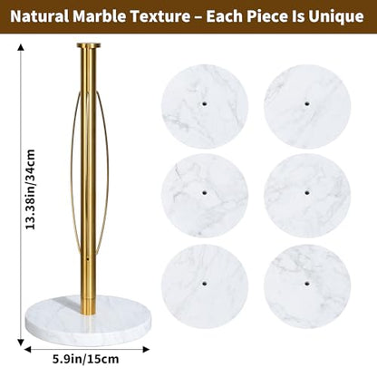 YIGII Marble Base Paper Towel Holder Countertop, Standing Paper Towel Holder with 15-Minute Magnetic Sand Timer, Papertowel Rack for Standard or Jumbo-Sized Roll Paper - style: Gold & White Marble