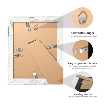 iRahmen 6x8 Picture Frame with Mat 4x6 - High Definition Real Glass Wooden Photo Frames for Tabletop Display and Wall Mounting (Distressed White, Set of 4) - color: Distressed White, size: 6X8