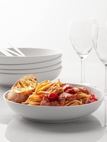 Y YHY Pasta Bowls, 30oz Salad Bowls White Soup Bowls Large Pasta Serving Bowl Porcelain Pasta Plates Wide and Shallow Bowls Set of 6 Microwave Dishwasher Safe Valentines Day Gift - color: White, size: 30 oz