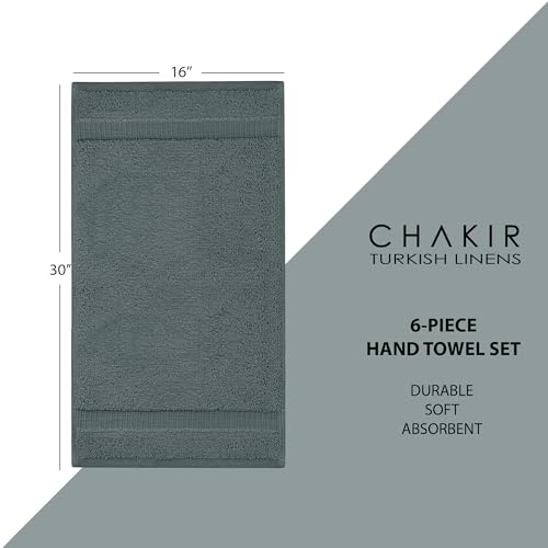 Chakir Turkish Linens | Hotel & Spa Quality 100% Cotton Premium Turkish Towels | Soft & Absorbent (6-Piece Hand Towels) - color: Dark Gray